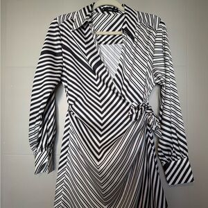 Mango Monochrome Striped Long Sleeve Dress